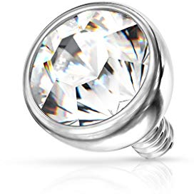 Paula & Fritz® Aufsatz-Dermal Anchor 3 mm Kristall klar 316L Chirurgenstahl 1,6 mm Gewinde Haut-Anker Skin Diver Implantat Kugel