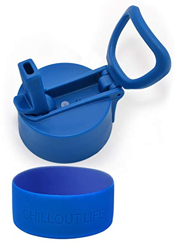 Chilloute Life Couvercle de paille de rechange + fond en silicone pour bouteille d'eau isotherme de 340,2 g/481,9 g, large ouverture (bleu magique)
