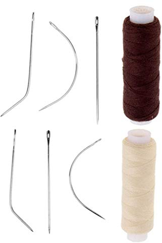 Inzopo - Juego de 2 herramientas de tejido de pelo con agujas curvadas y rectas para coser a mano para extensiones de cabello, trama y trenzas.