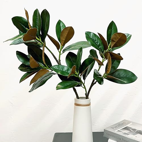 Olivachel Artificial Magnolias Branches Faux Rubber Tree Leaves Long Stem Real Touch for Home Indoor Outdoor Decor (Green, Pack of 2pcs)