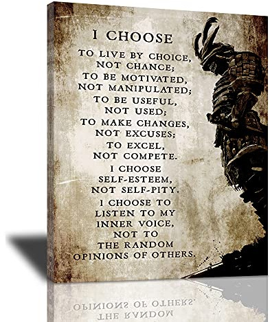 Gepanzerter Samurai-Leinwand-Kunstdruck, I Choose to Live by Choice, Leinwandgemälde für Wand, coole Drucke, Zitate, Retro, japanisches Kunstwerk, buntes Poster, Wohnzimmer, 30.5 x 40.6 cm