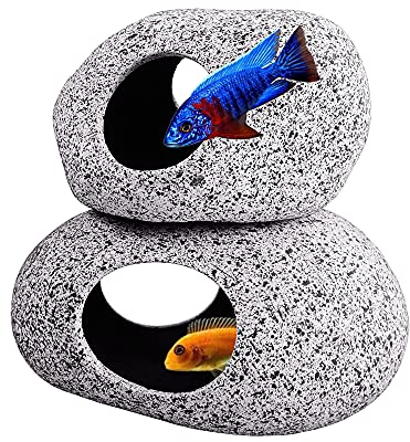 SpringSmart Aquarium-Höhle für kleine Fische zum Zuchten, Spielen, Ausruhen, sicheres Keramikmaterial, Dekostein, schönes Zuhause für Betta, 2 Stück