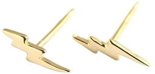 FEIHUI Ohrstecker Silber,Kreative Bi-Fold Blitz Einfache Gothic Hypoallergen S925 Sterling Silber Ohrstecker Ohrringe Exquisiter Schmuck Für Damen Herren Mädchen Heiraten Beste Freunde,Golden