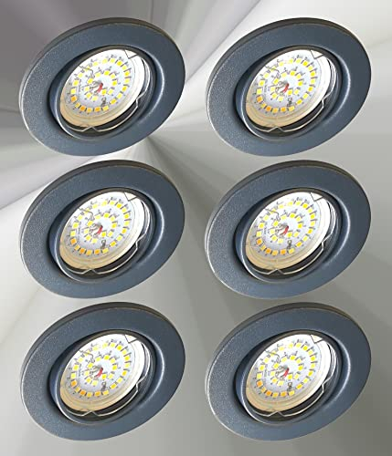 Trango 6er Set 6729-061M36K LED Einbaustrahler Anthrazit matt inkl. 6x 5 Watt CCT Farbtemperatur Steuerung 2700K-4000K-6500K LED Modul, Einbauleuchte, Einbauspot, Deckenleuchte, Downlight, Deckenlampe