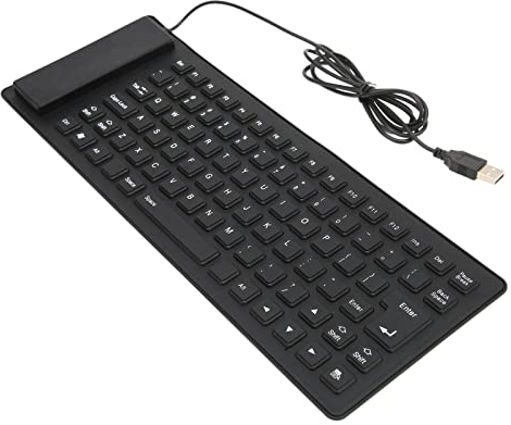 VBESTLIFE Faltbare Silikon-Tastatur, USB-Kabel, 85 Tasten, wasserdichte Rollup-Tastatur mit Leiser Eingabe, Soft-Touch-Tastatur, wasserdichte, Flexible Tastatur für Laptop und Desktop(Schwarz)