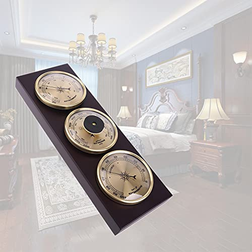 3-in-1-Thermometer, kirschschwarzes Holzbarometer, Hygrometer, Barometer, Innen- und Außenthermometer, Zifferblatt-Barometer, Umgebungswetter, leicht ablesbares Display, Zifferblatt traditionelle We