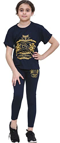 A2Z 4 Kids Girls Top Kids Varsity Lion Print Trendy T Shirt Tops - Lion Set 231 Navy 11-12.