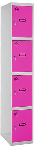 Simon Rack Simonlocker Metallschrank, 4 Türen, inkl. Schlüssel, 1800 x 400 x 500 mm, Grau/Rosa