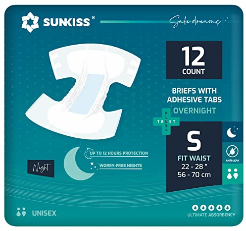 SUNKISS Overnight Adult Nappies, High Absorbency, Small, 48 Count (4×12) | Adult Diapers for Men and Women, Long-Lasting Dryness, Odor Control