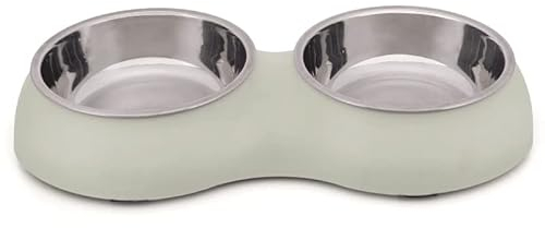CABLEPELADO Comedero plástico Doble para Mascotas, Cuenco Acero y Goma para Mascotas, Cuenco Agua Animales, Bebedero Perro, Plato Comida Mascotas, 22 cm diámetro de Cada comedero, Verde Claro