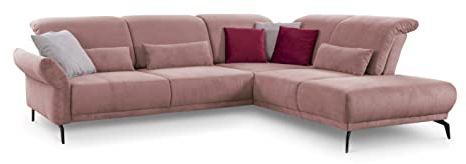 CAVADORE Ecksofa Cooper / Luftige Eckcouch mit Ottomane rechts, Armteilverstellung, Kopfteilverstellung und Sitztiefenverstellung / 294 x 88 x 242 / Cord, Rosa