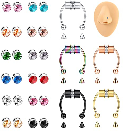 Kakonia 29stk Fake Nose Ring Septum für Frauen Männer Magnet Septum Nasenring Ohrstecker Hoops Fake Nasenpiercings Septum Piercing Fake Nasenring Nasenpiercing Ring Piercingschmuck