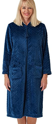 Marlon Serena - Accappatoio da donna in pile con cerniera frontale, Blu oceano, 8-10