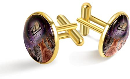 Personalisierte Gold Manschettenknöpfe für Smoking Shirt Katzen Tastatur Sternenhimmel, 20mm*20mm, Edelstahl, Künstlicher Quarz