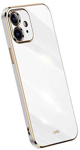 Topme Silikonhülle für iPhone 12 (6.1 Inches), [handyhülle im Goldrand-Stil] - Weiß