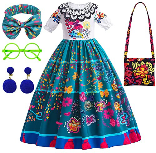 YYDSXK Déguisement Robe, Fille Déguisement, Robe Princesse avec Bagas et Boucles d'oreilles pour Enfants Anniversaire Noël Fête Carnaval Cosplay (130cm)