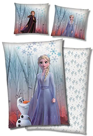 Familando Warme Frozen Die Eiskönigin Bettwäsche für Mädchen · Fleece Mädchenbettwäsche 135x200 80x80 cm · extra weiche Kuschel-Bettwäsche · Winterbettwäsche mit Anna und ELSA Motiv