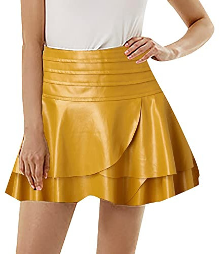 Kostüm Damen Fasching Damen Metallischer Faltenrock Mini Skaterrock Stretch Skater Rocke Mini Glocken Rock Hohe Taille Metallischer Faltenrock Kurze Minirock Shiny Plisseerock Röcke Tanz Tutu Party Cl