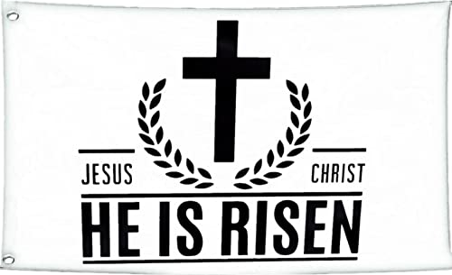 LUCKGEEY Jesus Christus He Is Risen Flagge für drinnen und draußen, lebendige Farben, Doppelnaht am Rand, christliche Flaggen mit 2 rostfreien Messingösen, 60 x 90 cm (Risen White 2x3)