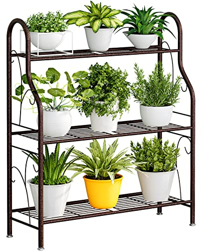 SORCEDAS Pflanzenständer Indoor Outdoor Pflanzenregal 3 Etagen Metall Ecke Blumenständer Mehrere Halter für Terrasse Garten Balkon Wohnzimmer Bronze