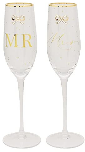 Lesser and Pavey Boxed Set of 2 Gold and Diamante Mr and Mrs Champagne Flutes