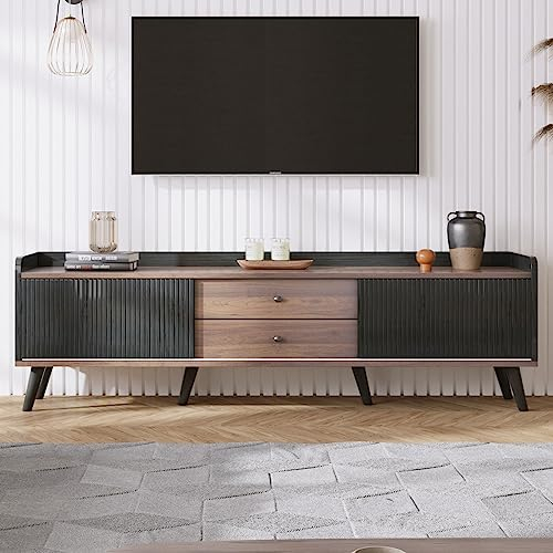 Sweiko Meuble TV, Table TV Lowboard Moderne, Meuble TV Bas en Bois avec Élégance Stylée Meuble TV à Deux Tiroirs Meuble TV Bas Plateau avec Deux Portes Coulissantes (160 L x 40 B x 58 H(cm), Black)