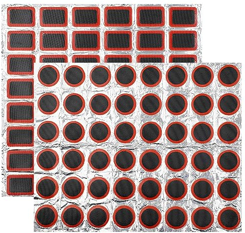GOTRUST 96 Pièces Kit de Patch en Caoutchouc, Rustines Vélo Carrées, Rustine Velo Kit Reparation Rond, Rustines Chambre à Air Velo, Patch pour Vélo Pneu pour Bicyclette Tricycle Moto, 25mm