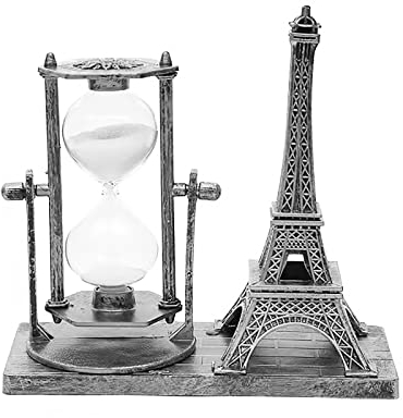 IUXROBU Eiffelturm-Statue, Sanduhr, Vintage, Paris, Dekor, Souvenirs, Skulptur für Schlafzimmer, Bücherregal, TV-Schrank, Schreibtisch, Figur, Ornamente (Silber, 15,5 cm)
