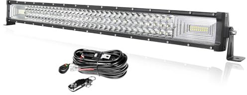 PICAA 80cm 32 Pollici 405W Barra Luminosa a Led Fuoristrada con Strobo Cablaggio Kit, 6000K Bianco Tripla File Fari Led 12V 24V per Auto Camion 4x4 Trattore SUV ATV UTV