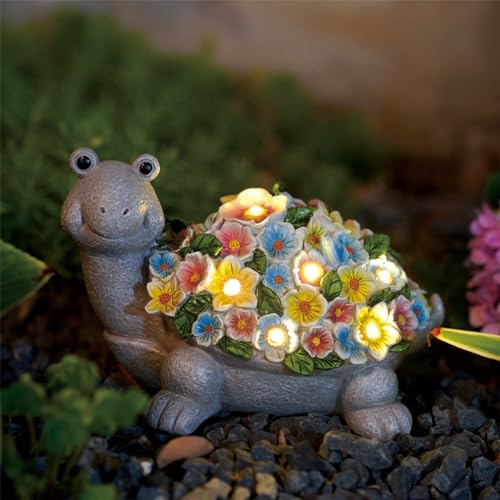 Figurines de jardin en forme de tortue avec lampes florales solaires, pour décorer votre jardin, pour l'extérieur : Tortue décorative pour l'extérieur, le salon, avec guirlande lumineuse solaire.