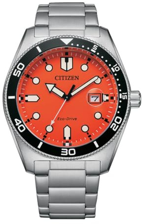 Citizen Eco-Drive Herren-Armbanduhr mit orangefarbenem Zifferblatt AW1760-81X, Modern