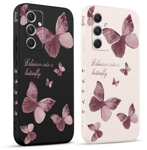 Pnakqil 2 Pezzi Cover per Samsung Galaxy A54 5G 6.4 Carina Estetica Farfalla Romantico Disegno Viola Morbido Donne Protezione Sottile Anti Fotocamera Antiurto Silicone TPU Morbida Case
