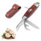 Stools Pilzmesser mit Bürste, klappbares Pilzmesser, Pilzmesser Outdoor-Klappmesser, Zweihandmesser mit PU-Scheide zum Pilzsammeln Pilzkultur Pilzzucht-Set （3-in-1）