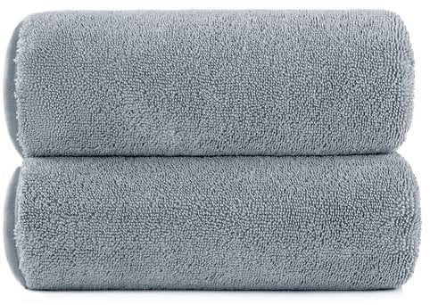 POLYTE Frottee-Handtuch, gedreht, Mikrofaser, Übergröße, schnell trocknend, fusselfrei, 152,4 x 76,2 cm, 2 Stück (grau)