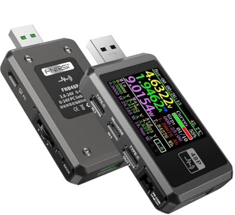 Fnirsi USB Tester Charge Detection FNB48P USB Tester Voltmeter Ammeter TYPE-C Fast Charge Detection Trigger Capacity Ripple Measurement with CNC Metal Shell(FNB48P without Bluetooth)