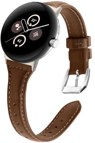 WoPail Leder Armband Kompatibel mit Google Pixel Watch 3 41mm/Watch 2/1 Ersatzarmband Damen Schlank und Leicht Armbänder für Google Pixel 3 41mm Braun