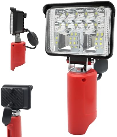 Yinniy Lumières Led Sans Fil Compatible avec Milwaukee 12V Lampe de Travail M12 Alimentée Par Batterie,12W 2400 Lm Portable Lampe de Poche Projecteur avec Port Chargeur Usb Pour Camping, Shopping