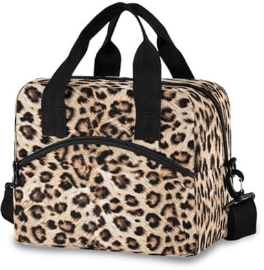 Borsa termica per il pranzo con motivo leopardato, per donne e uomini, riutilizzabile, con stampa leopardata, per adulti, con tracolla regolabile, per ufficio, lavoro, picnic, viaggi