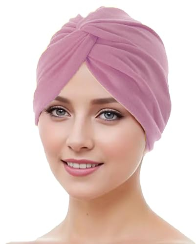 WANSSY® Damen Turban Jersey Fashion Falten Kopfbedeckung Knoten elegant Damen Mütze Einheitshröße (Baumwollmischung, Altrosa)