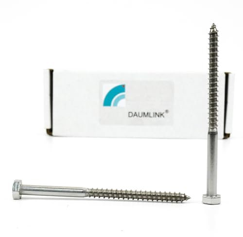 DAUMLINK® 25 Sechskant-Holzschrauben aus rostfreiem Edelstahl DIN 571 (25 Stück) für sichere Befestigungen im Holzbau (M6x90 mm)