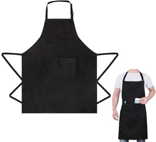 MKAEYYO Chef Apron, Adjustable Bib Apron Waterdrop Resistant Professional Cooking Aprons for Men Women with 2 Pockets, Black