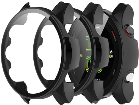 CONAPIKA 2 Piezas Funda para Garmin Forerunner 255 con Protector de Pantalla, Cobertura Total PC Marco Anti-Rasguños Anti Choques Parachoques HD Protector Case, Negro + Negro