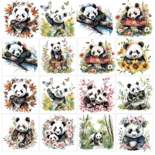 AHANDMAKER 12 Blatt Panda Abziehbilder Zum Aufreiben Zum Basteln Panda Und Blumen Rubbel Transferaufkleber Panda Transfers Tier Rubbelaufkleber Aufkleber Für Glas Holz Papier Möbel Home Decor 5.5x5.5