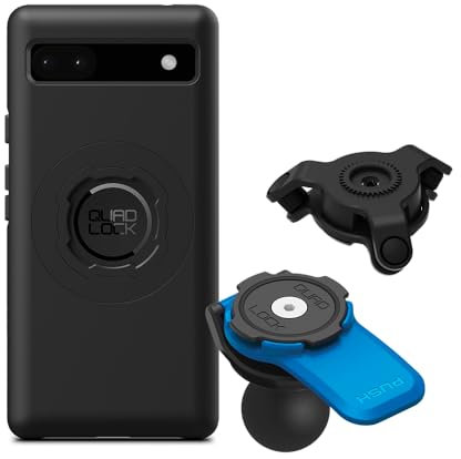 Quad Lock Support Téléphone pour Motocyclette avec Adaptateur Boule 1 pour RAM Mounts et Amortisseur de Vibrations avec Coque MAG pour Pixel 6a