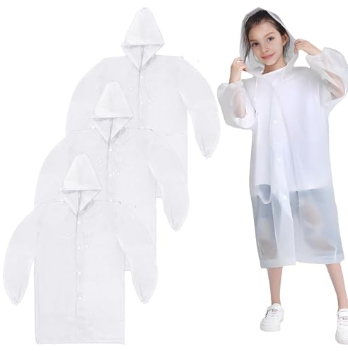 ZOCONE 3 Pack Clear Poncho Kids Waterproof Rain Poncho, Reusable Rain Poncho for Kids Raincoats with Hood, EVA Clear Rain Poncho Waterproof Portable Rain Coat for Girls Boys School Outdoor