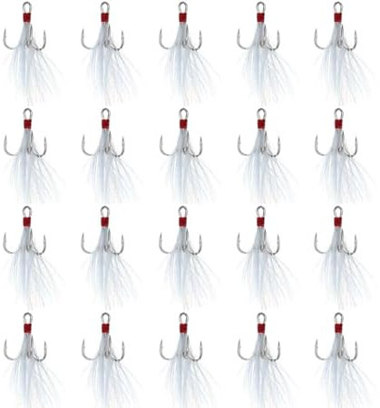 FOLANDO 20pcs Mackerel Feathers Lures, Carbon Steel Treble Hooks for Mackerel, Pollock, Cod, Herring, Bass, Fresh & Saltwater Fishing