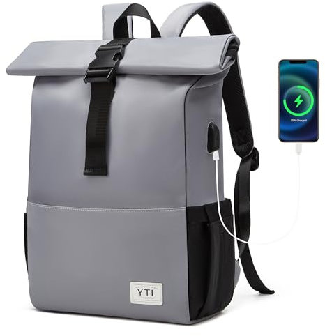 YTL Rolltop Rucksack Damen & Herren,Leichte Rucksäck Wasserdichte Tasche Radfahrenrucksack Reiserucksack Schultasche Teenager Backpack Women Viel Fächer mit 15,6 Laptopfach