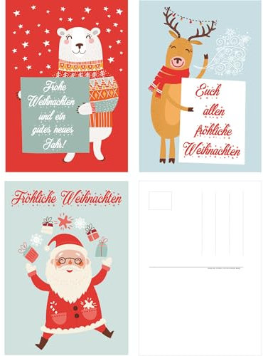 artup 12 lustige Weihnachtskarten Grußkarten Set mit 3 Motiven zu Weihnachten im Postkartenformat im edlen feinen und nostalgischen Retro- und Vintage-Design