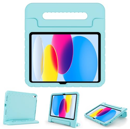 ProCase Funda Infantil para iPad 10ª Gen 10.9 2022, Estuche Protector Anticaída con Portalápiz para iPad 10 Generación 10.9 Pulgadas 2022 -Verde Agua