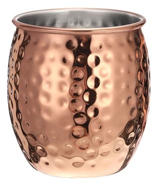 GLOKUUCA Copper Mugs - Hammered Mugs Fits for Cold Drinks Beer Wine Bars Parties Gifts - Stainless Steel Lining Drinking Cup - (500-ml/18-oz, Rose Gold)